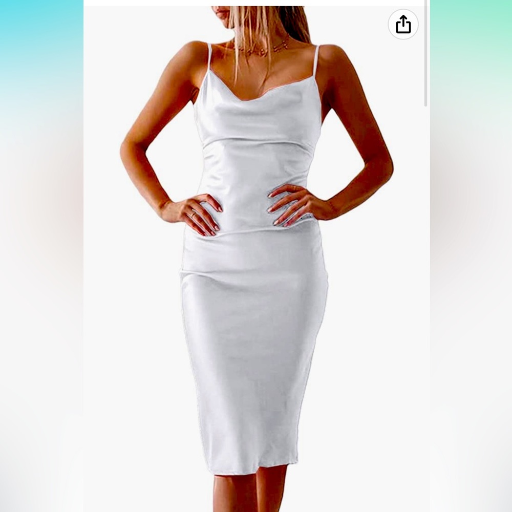 🤍 NWT cowl neck white satin dress 🤍